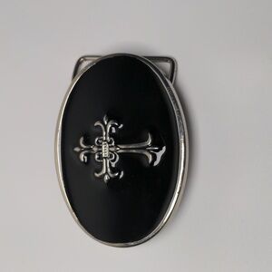 Enamel Belt Buckle Gothic Cross 3.5" B51 Mold Circa 1970 EUC Biker